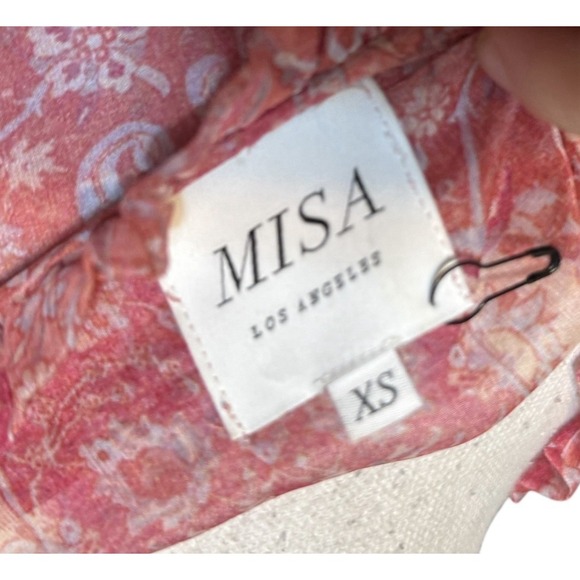 Misa Los Angeles Lilian Split-Neck Floral Ruffle Mini Dress Size XS Pink Chiffon - Picture 5 of 5
